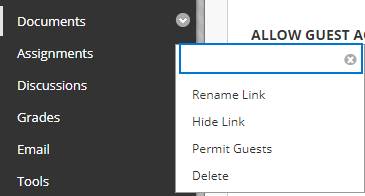 Content Area Menu with permit guests option